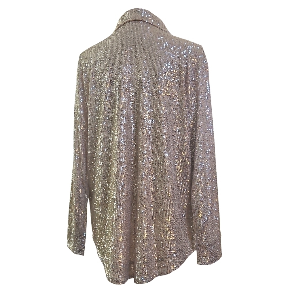 RUBY RD SEQUIN SHIRT JACKET SZ M WHITE GOLD - Picture 3 of 11